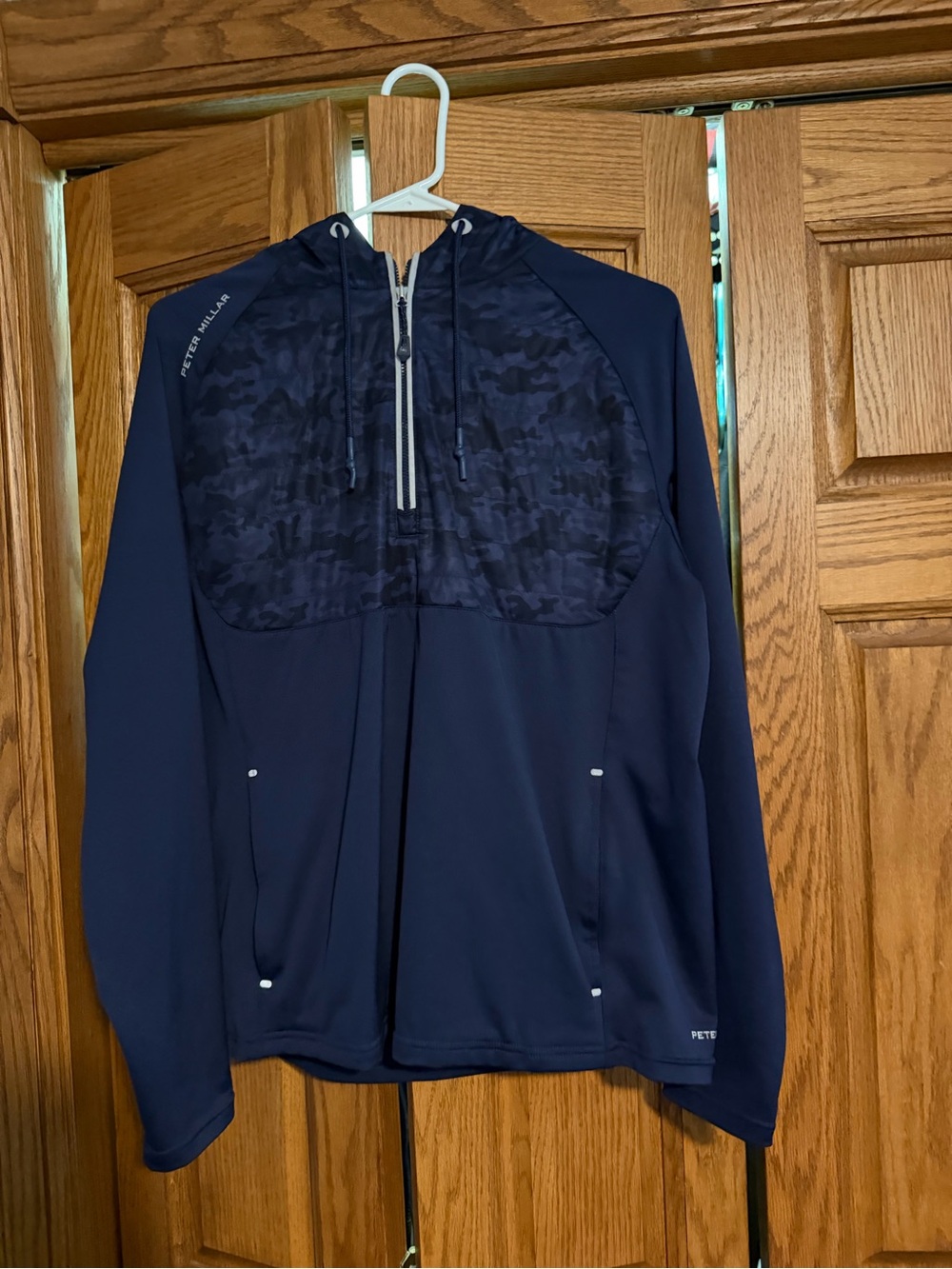 Peter Millar Navy Camo-Panel Half-Zip Pullover